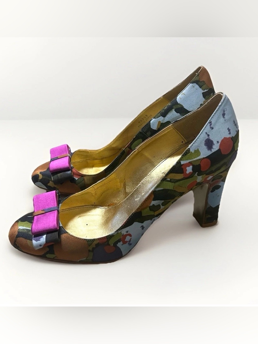 J. Crew Heels Floral Print Bow Made in Italy Women's Sz 8.5 Colorful Dressy